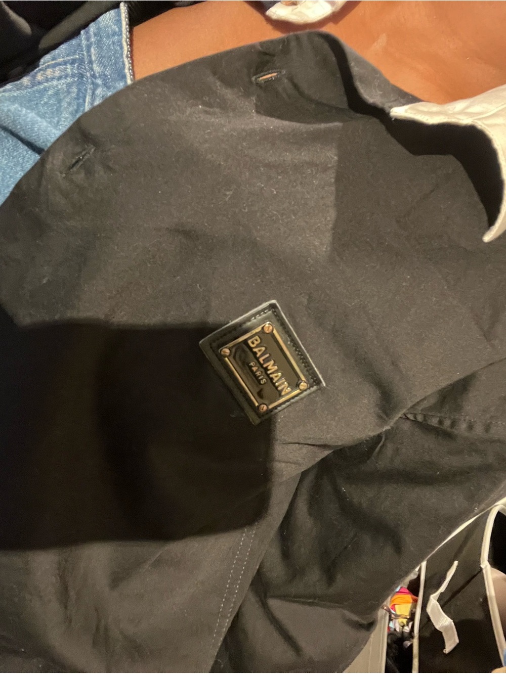 Balmain Black Military-Style Dress shirt with Brass Logo Patch